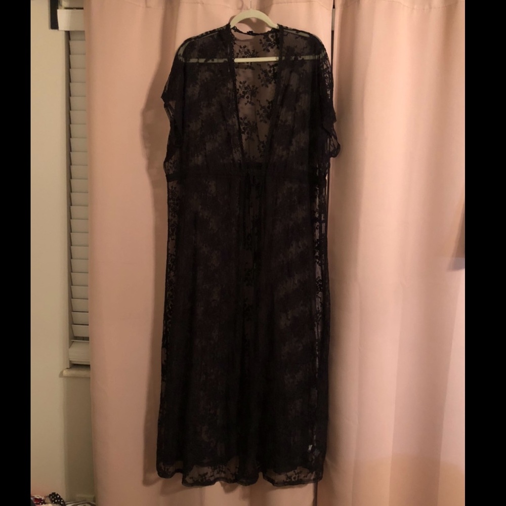 Lace Duster Length Short Sleeve Kimono | 3X